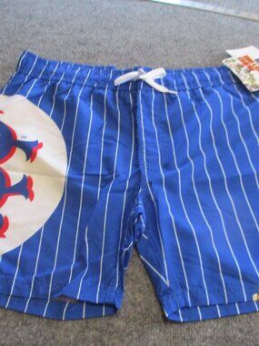 Big League Chew Men's Pull On Swim Shorts Blue NWT Medium Stripes Baseball